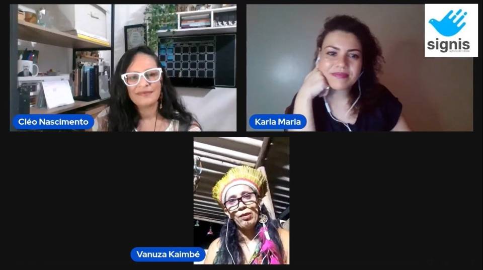 Vanuza Kaimbé conversa com as jornalistas Cléo Nascimento e Karla Maria na 1a live em comemoração do Dia Internacional da Mulher